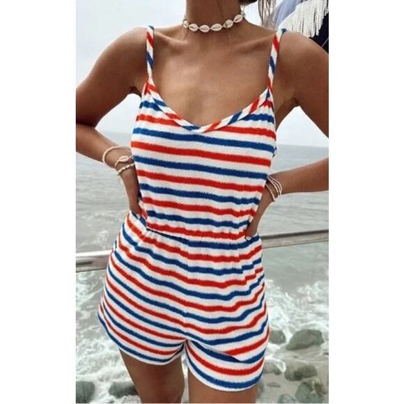 Show Me Your Mumu Rory Red White Blue Striped Terry Cloth...